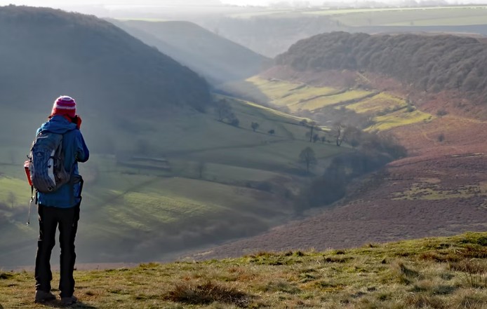 The Hole of Horcum natural amphitheatre seen from the Saltergate rim, North York Moors