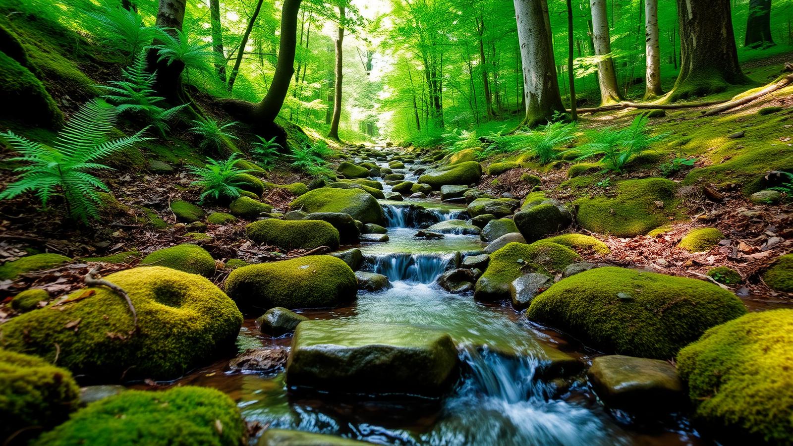 A mossy woodland beck in the North York Moors, a good spot for a dog walk on wet days